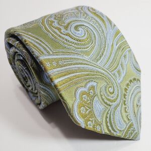 Ike Behar Green Paisley Pattern Men's Silk Neck Tie Jacquard Fabric 58x3.75"